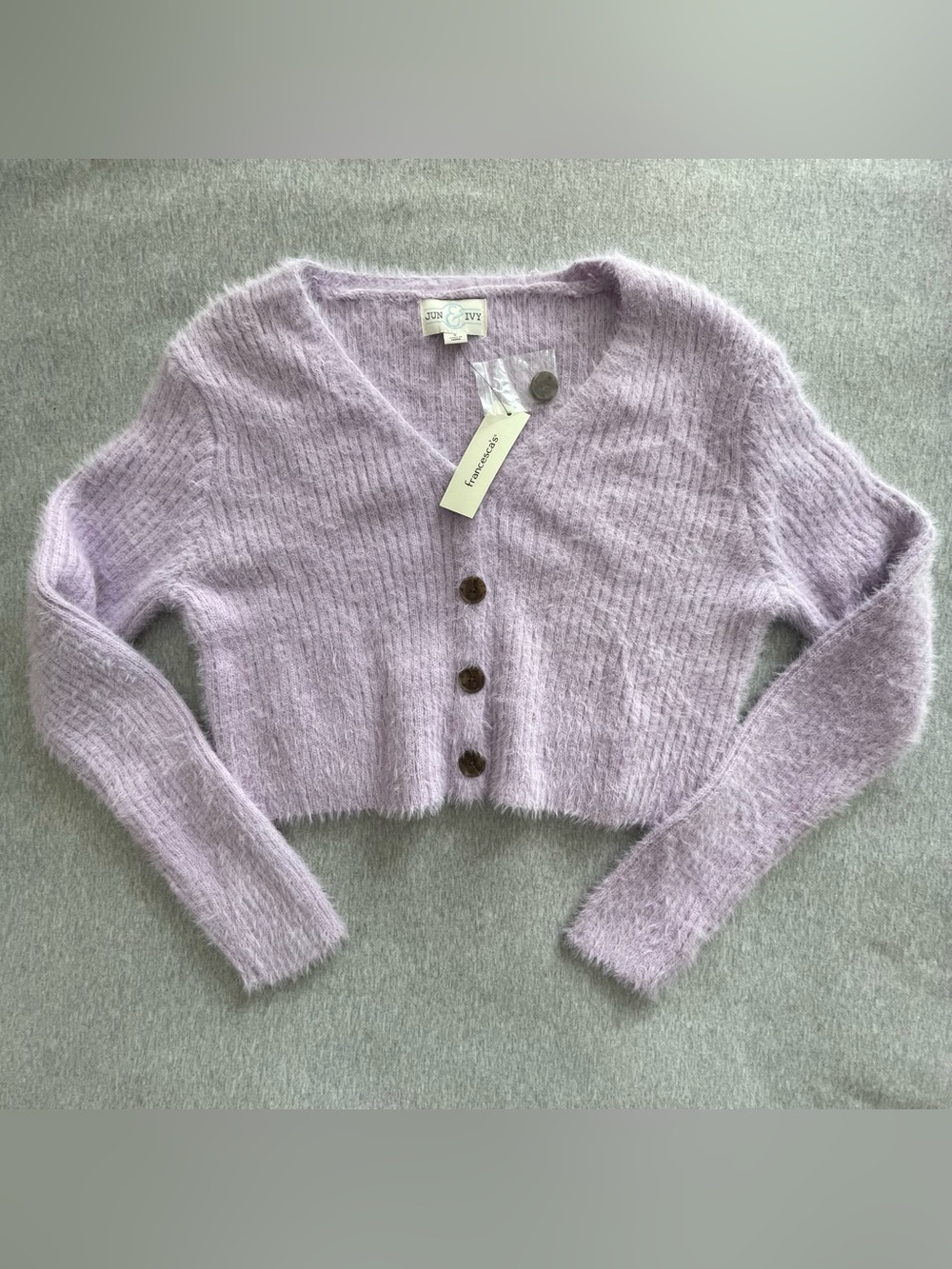 Jun & Ivy Women’s Size Small Lavender Fuzzy V-Neck Cropped Cardigan Sweater NWT